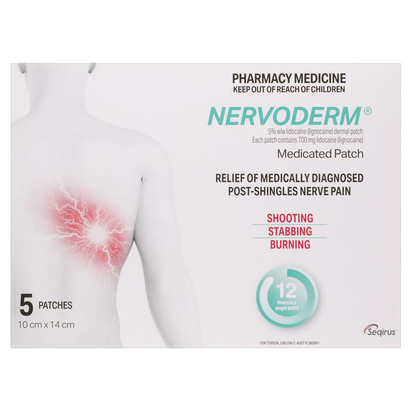 Nervoderm Medicated with 5%  Lidocaine Dermal Patch - 5 Patches