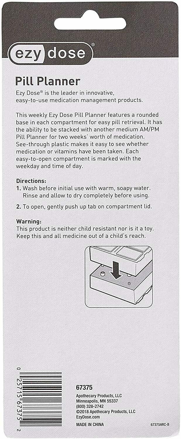 Ezy Dose Pill Container 7 Day 1 Week Am Morning and PM Afternoon