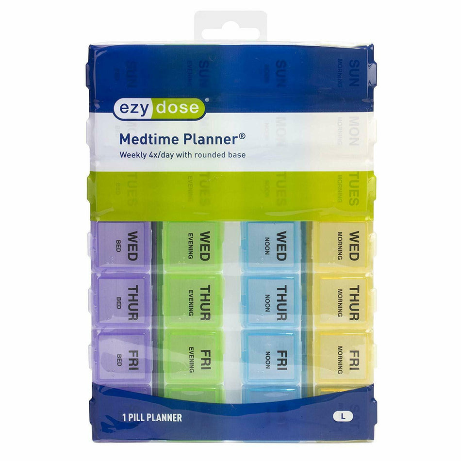 Ezy Dose MEDTime Planner Weekly 4x per Day Pill Organiser Multi Colour Large