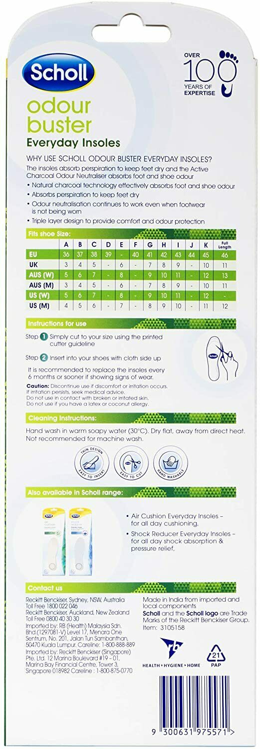 Scholl Insoles Odour Buster - Absorbs Everyday Foot & Shoe Odour