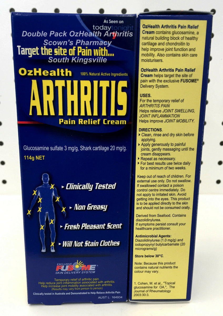 2 x Genuine OzHealth Arthritis Pain Relief Cream 114g Glucosamine Plus