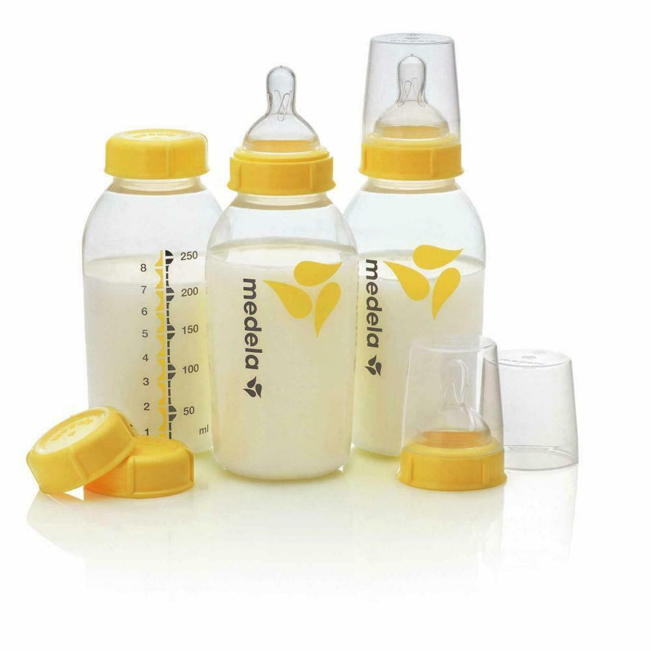Medela Breastmilk Bottles, 250 ml with Wide Base Neck Teat - Pack of 3