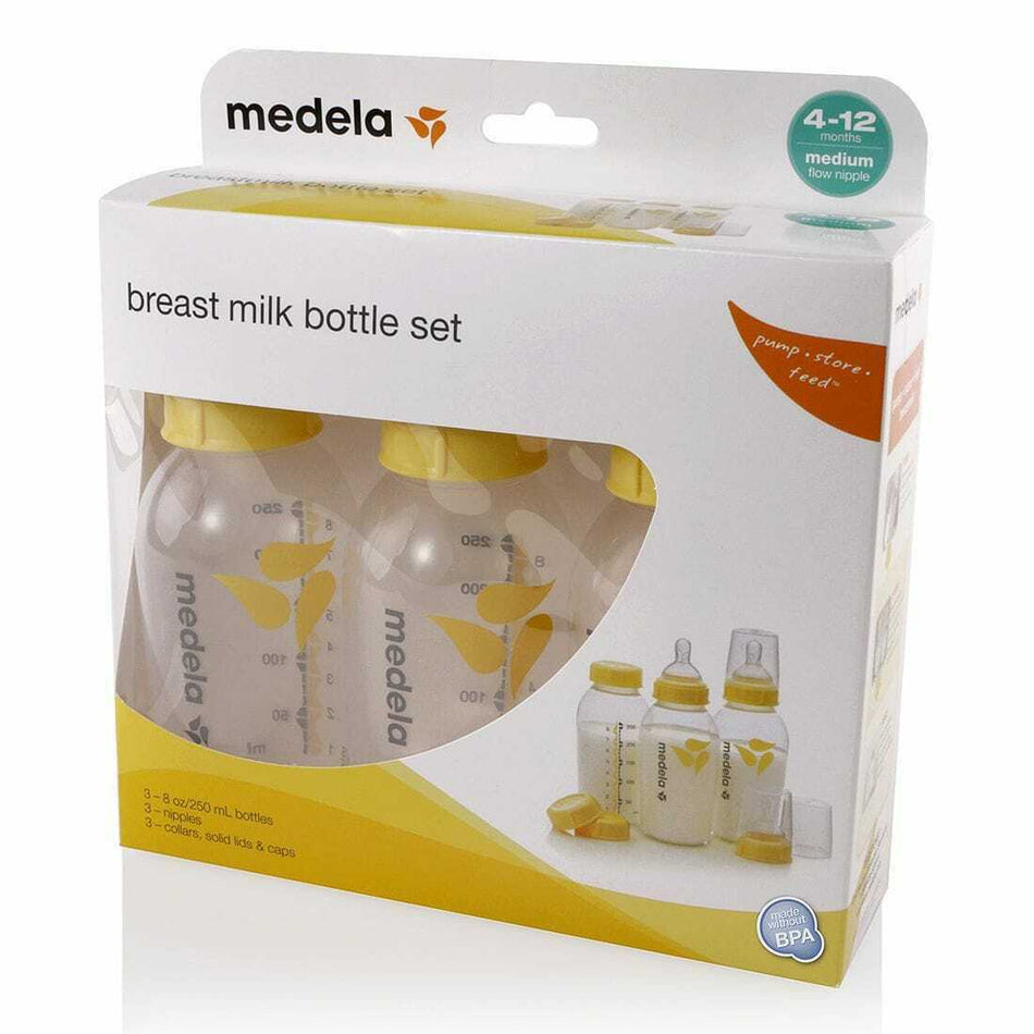 Medela Breastmilk Bottles, 250 ml with Wide Base Neck Teat - Pack of 3