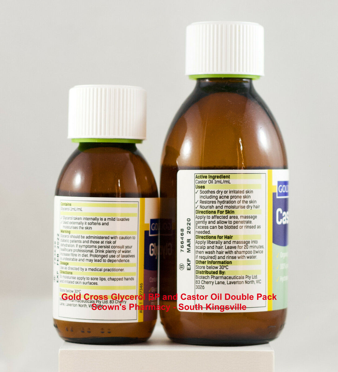 Gold Cross Glycerol BP 100mL & Castor Oil 200 mL Double Pack Scown's