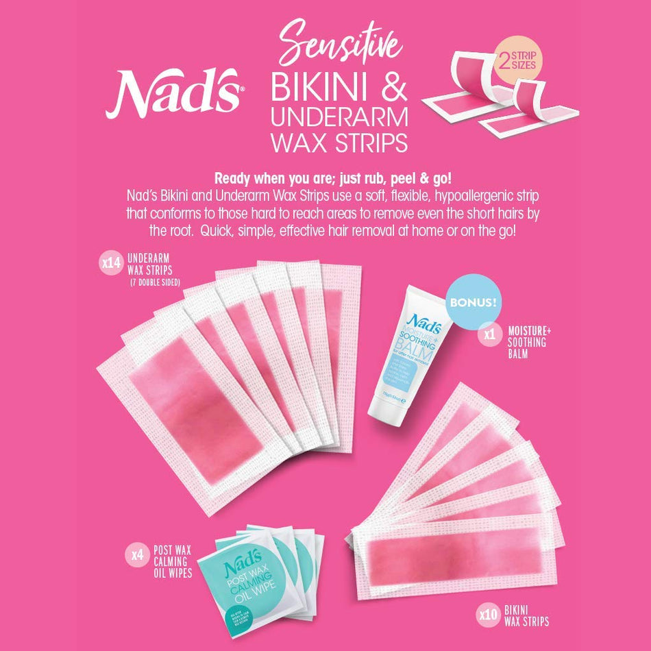 Nad's Sensitive Bikini & Underarm Wax Strips - 24 Pack