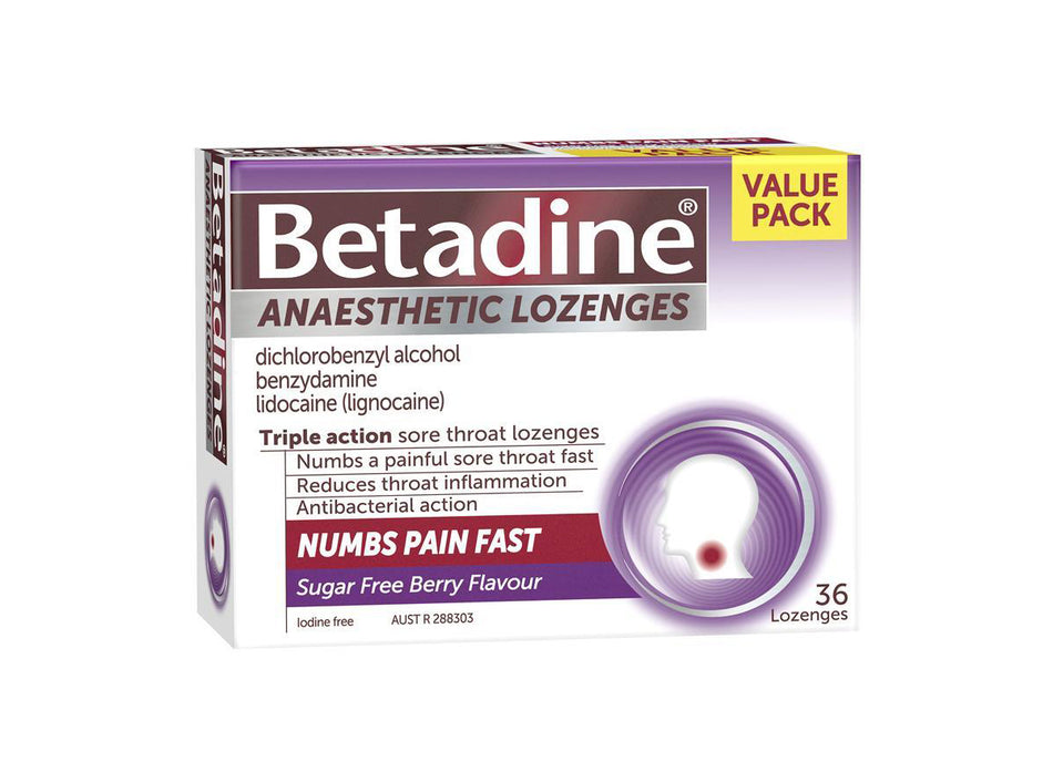 Betadine Anesthetic Lozenges Berry 36 Pack