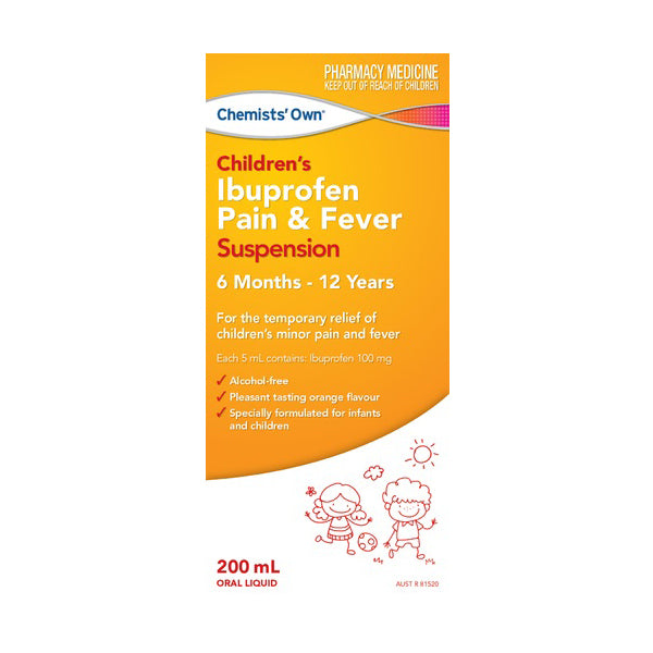 Chemists Own Children’s Ibuprofen Pain & Fever Suspension 6months – 12years 200mL