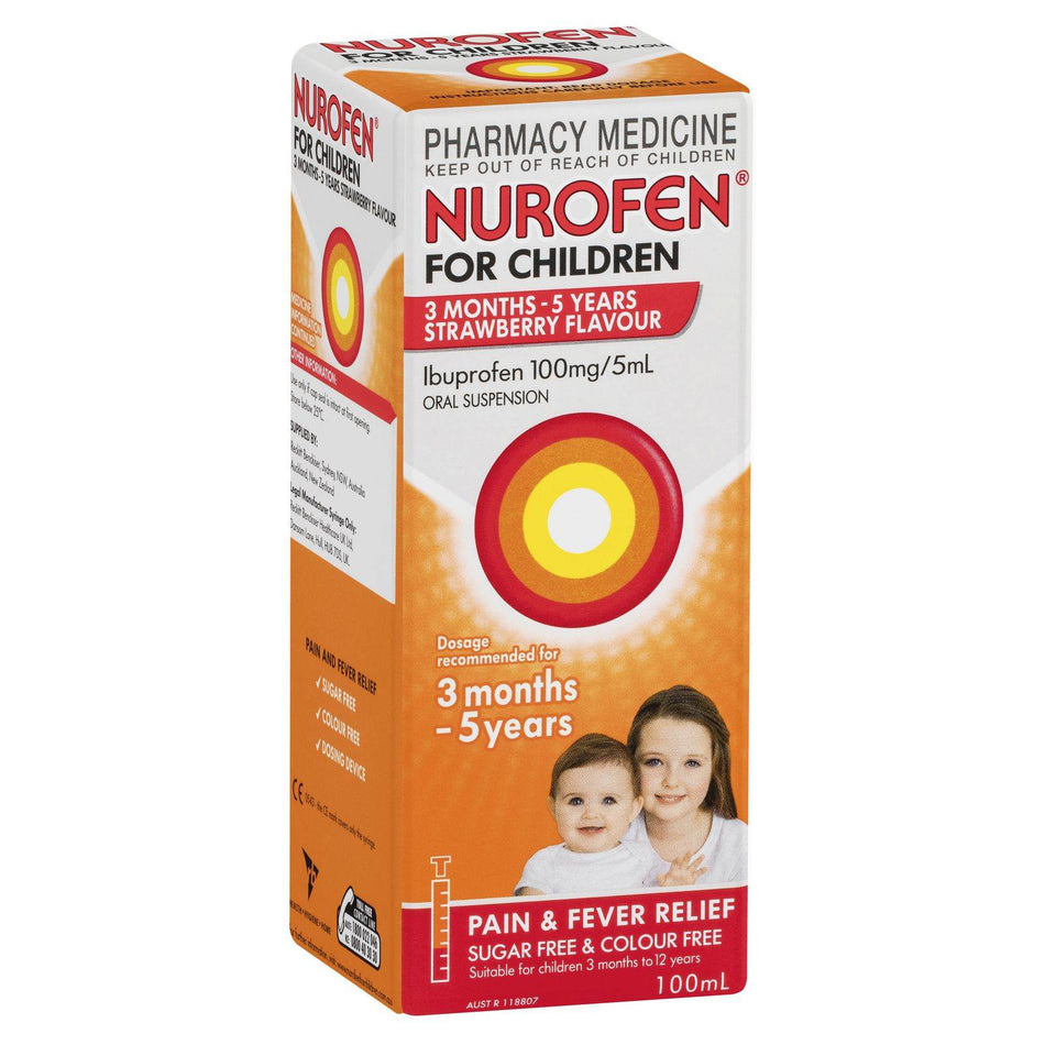 Nurofen For Children 3 Months To 5 Years Strawberry Flavour Pain & Fever Relief 100ml expiry 04/2025