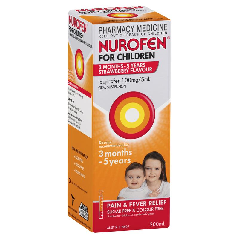 Nurofen Children 3 Months To 5 Years Strawberry Flavour Pain & Fever Relief 200ml