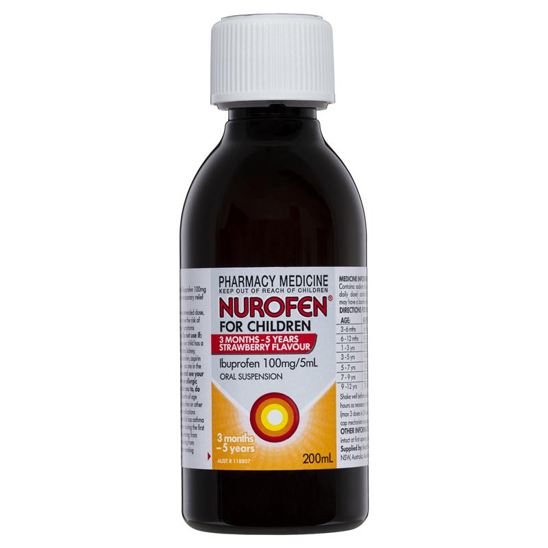 Nurofen Children 3 Months To 5 Years Strawberry Flavour Pain & Fever Relief 200ml