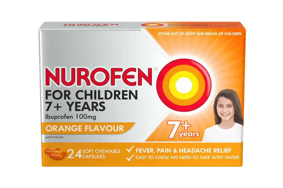 Nurofen Children 7+ Years Orange Chewable Pain & Fever Relief 24 Capsules