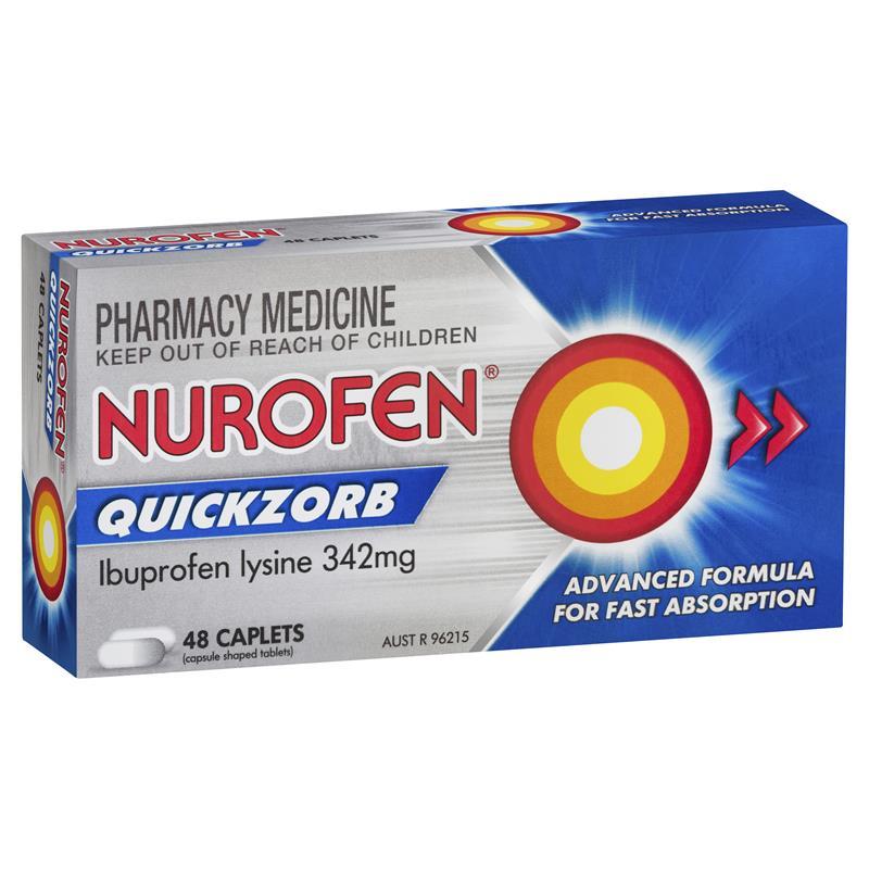 Nurofen Ibuprofen Quickzorb Fast Pain Relief 342mg 48 Caplets