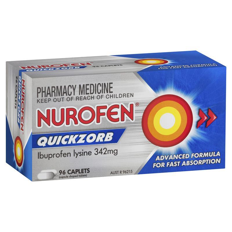 Nurofen Ibuprofen Quickzorb Fast Pain Relief 342mg 96 Caplets