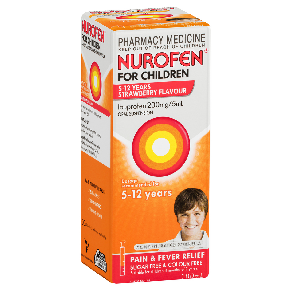 Nurofen Children 5 to 12 Years Strawberry Flavour - Pain & Fever Relief 100ml