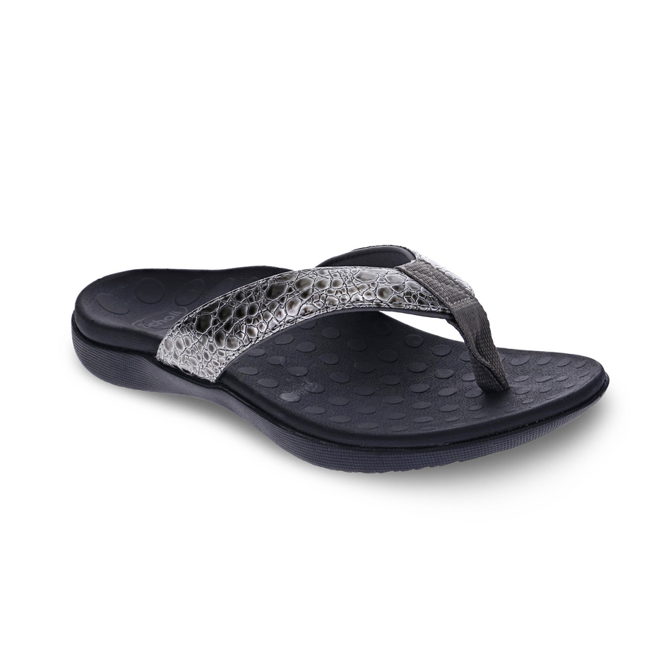 Scholl Orthaheel Orthotic Sonoma II Supportive Thong Steel Reptile