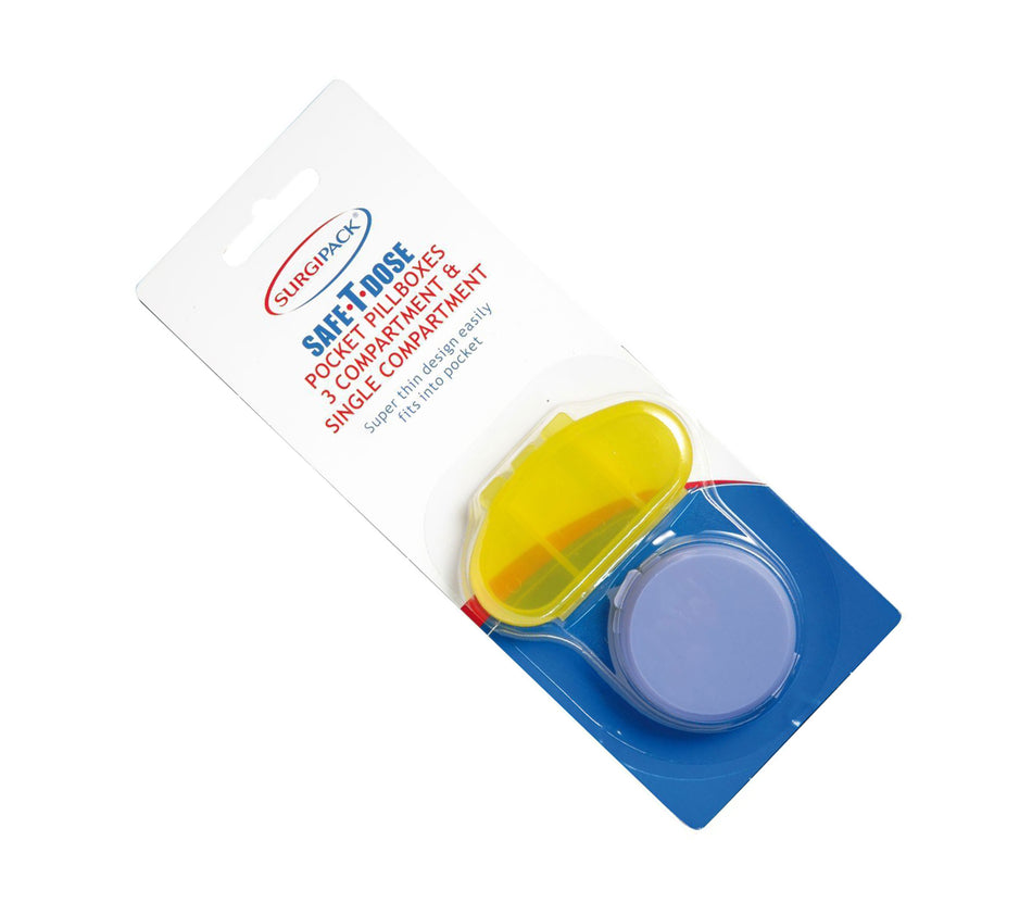 Surgipack 6054 Safe-T-Dose Pocket Pill Box 3 Compartment & Single Compartment