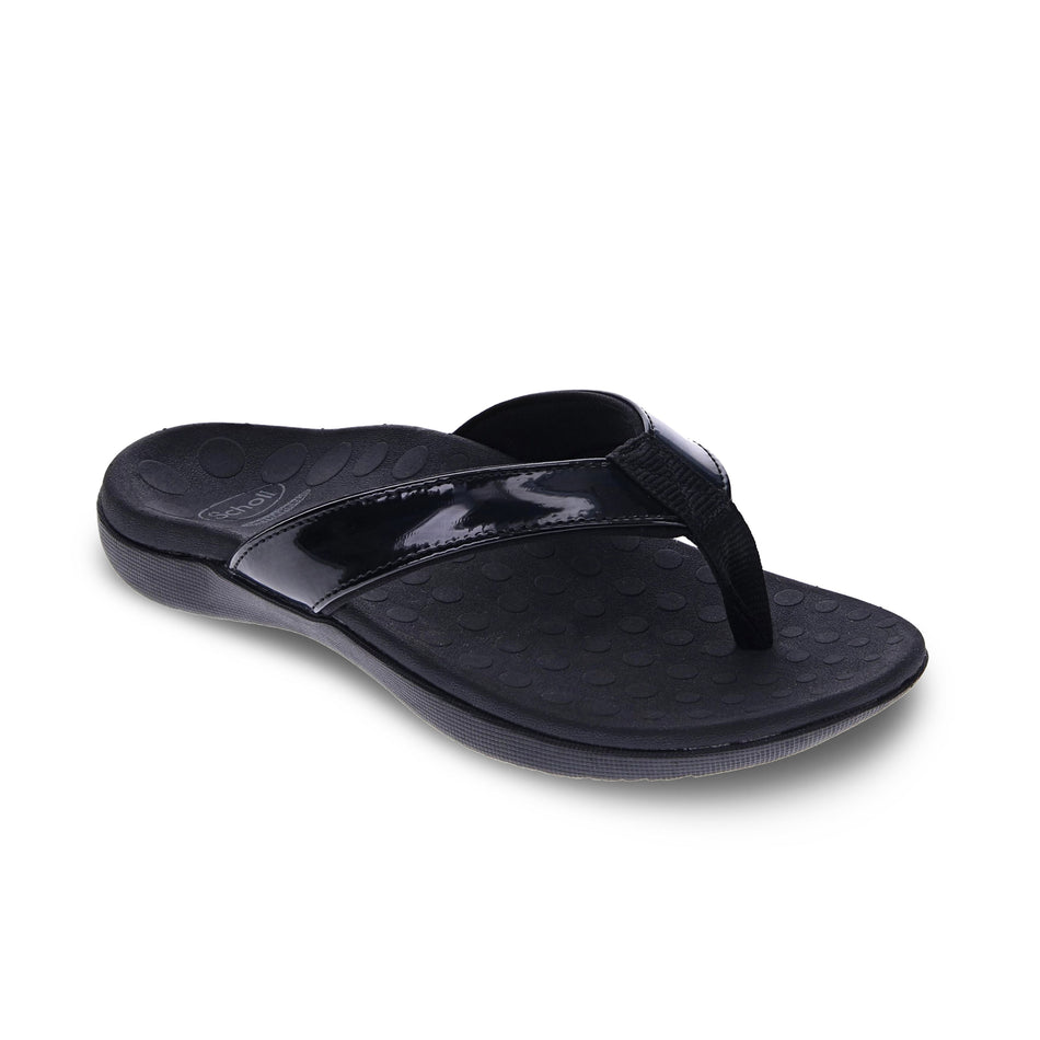 Scholl Orthaheel Orthotic Sonoma II Supportive Thong Black Patent