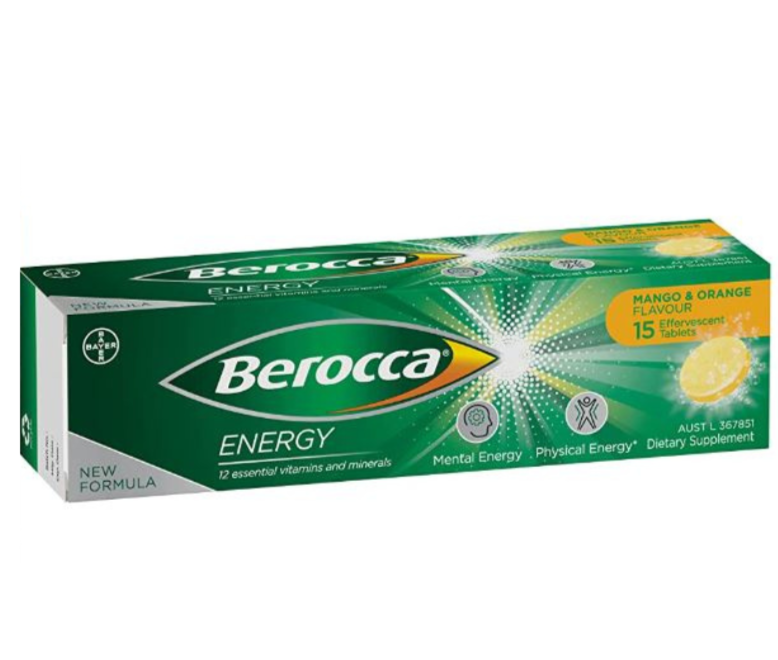Berocca Energy Vitamin B & C Mango & Orange Flavour Effervescent 15 Tablets