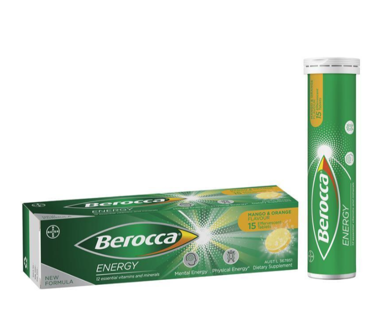 Berocca Energy Vitamin B & C Mango & Orange Flavour Effervescent 15 Tablets