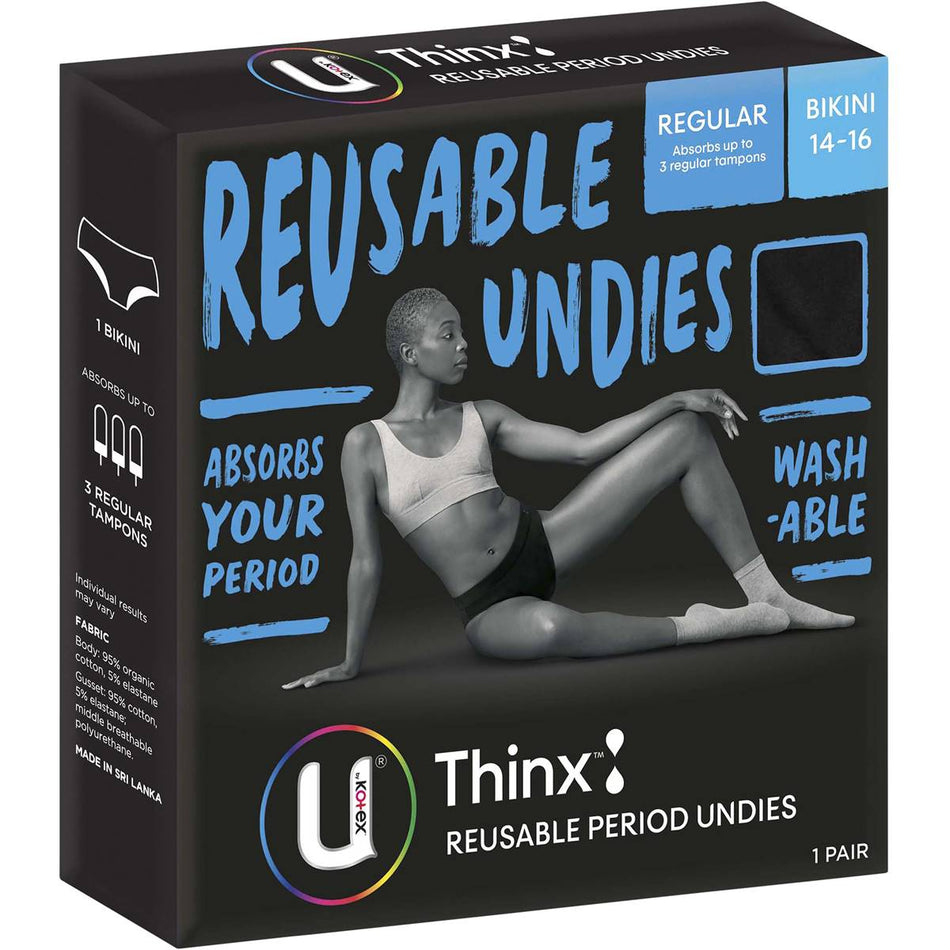 U By Kotex Thinx Reusable Period Undies Bikini Cut Regular Size 14-16