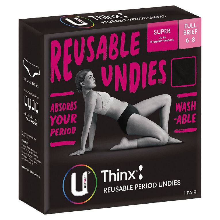 U By Kotex Thinx Reusable Period Full Brief Undies Super 1 Pair Size 6-8