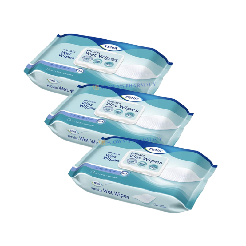 3 x TENA Wet Wipes 50 Pack - Cleanse, Protect and Moisturise