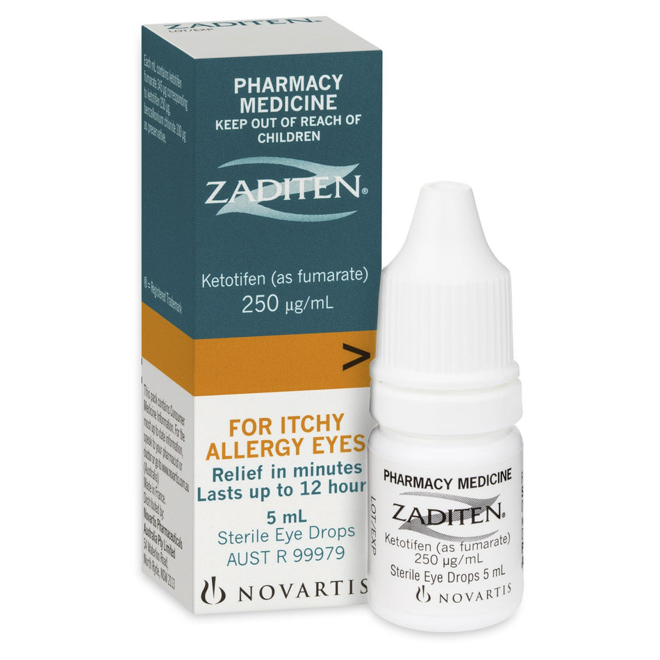 Zaditen Eye Drops Ketotifen 0.25 mg/mL 5mL - Allergy Relief Fast Acting