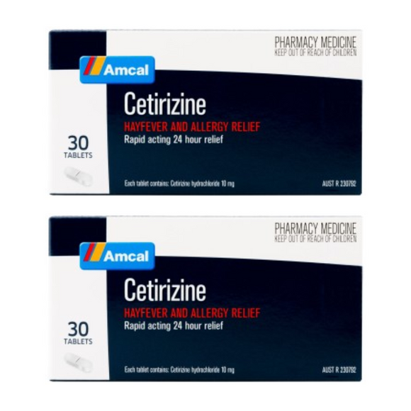 2x Amcal Cetirizine 10 mg 30 Tablets