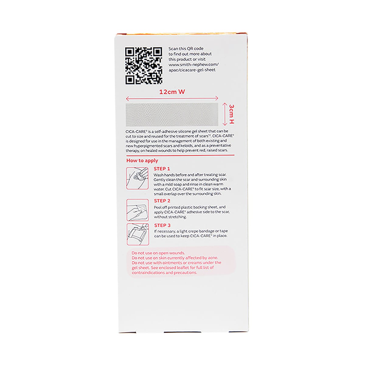 Cica-Care Silicone Gel Sheet 3cm x 12cm - Back