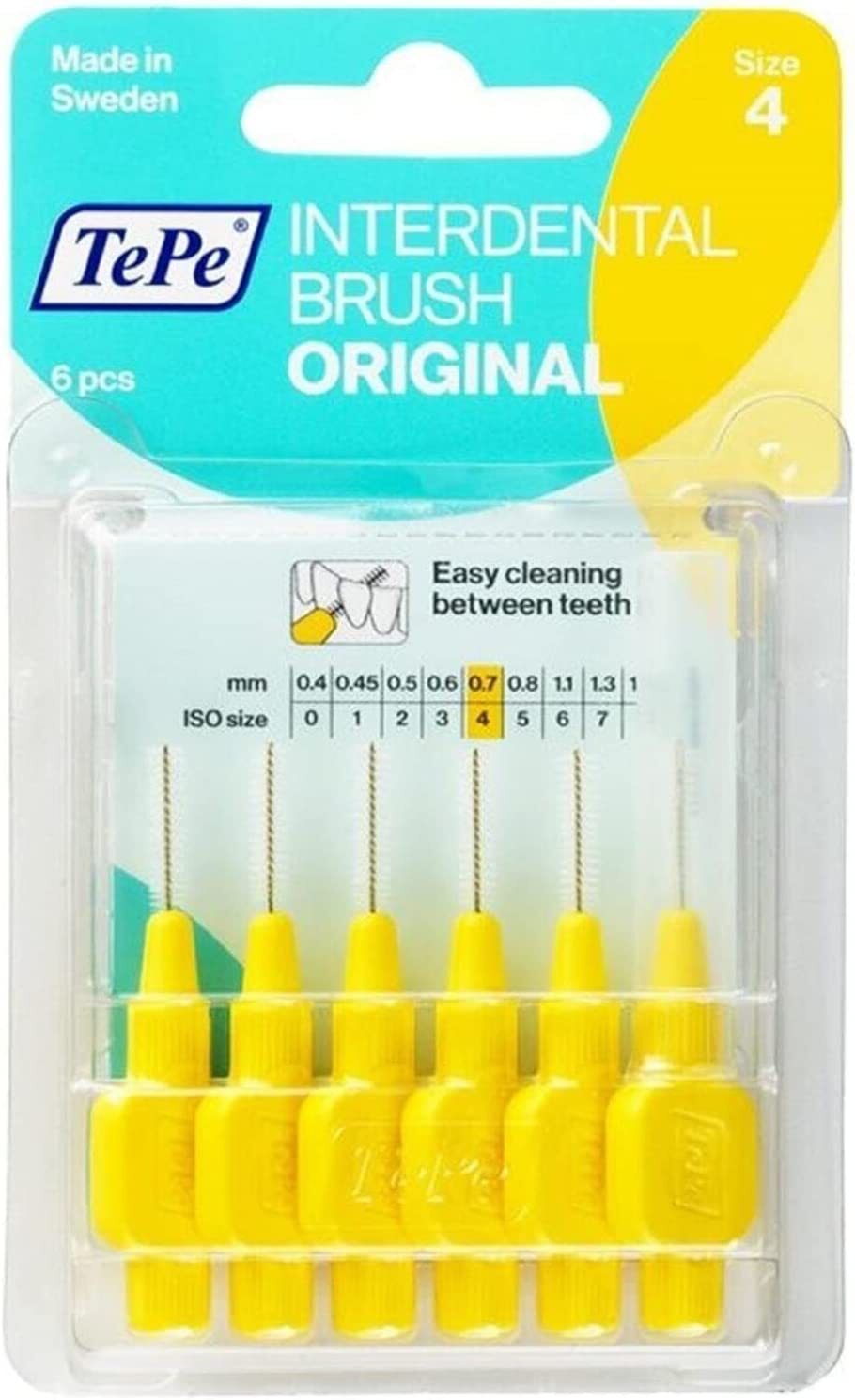 2 x TePe Interdental Brushes 0.7mm Yellow Size 4 Original - ISO 6 Packs