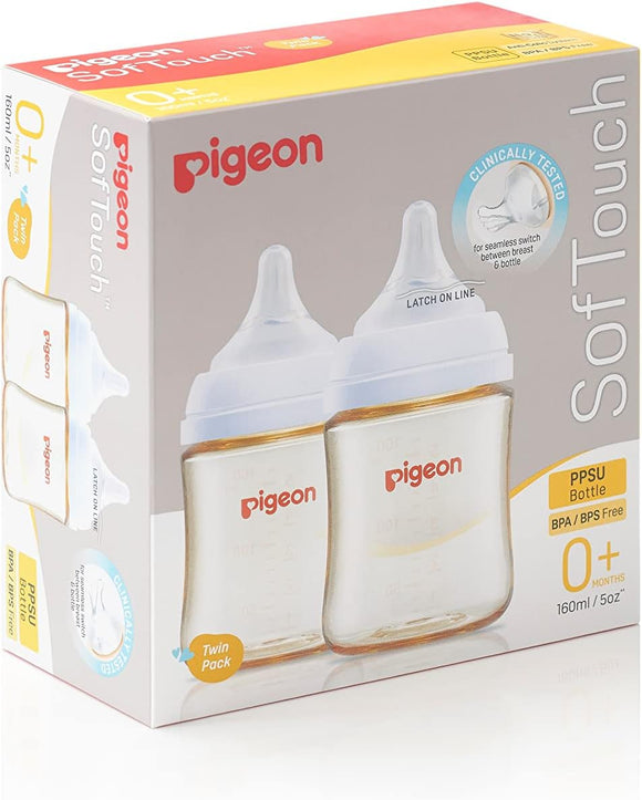 Pigeon Softouch Peristaltic Plus Wide Neck Bottle Twin Pack 160ml PPSU