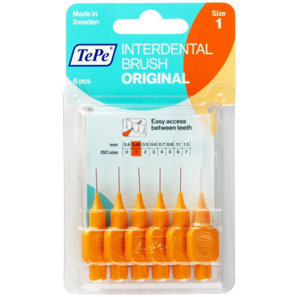 2 x TePe Interdental Brushes 0.45mm Orange Size 1 Original - ISO 6Packs