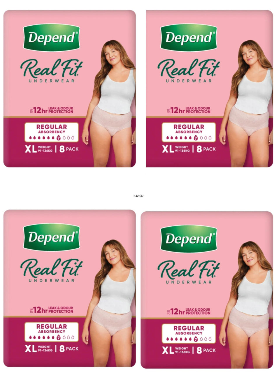 Depend Real Fit Regular Underwear for Women 4 x 8 Pack - Size XL