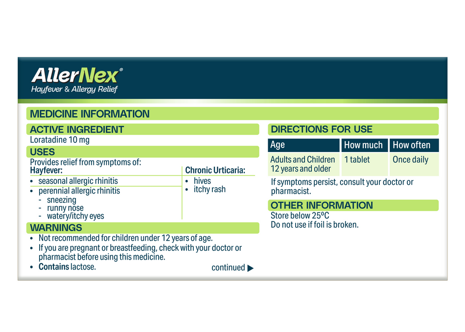 AllerNex Hayfever & Allergy Relief Non Drowsy 24 Hours - 80 Tablets