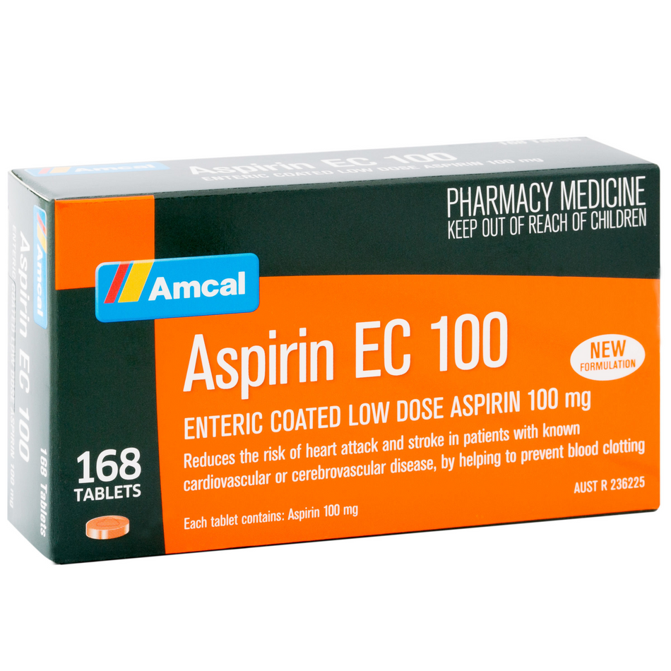 Amcal Aspirin EC 100 - Helping to Prevent Blood Clotting - 168 Tablets