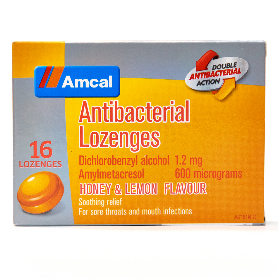 Amcal Anti Bacterial Anaesthetic Lozenges Honey & Lemon Flavour 16 Lozenges