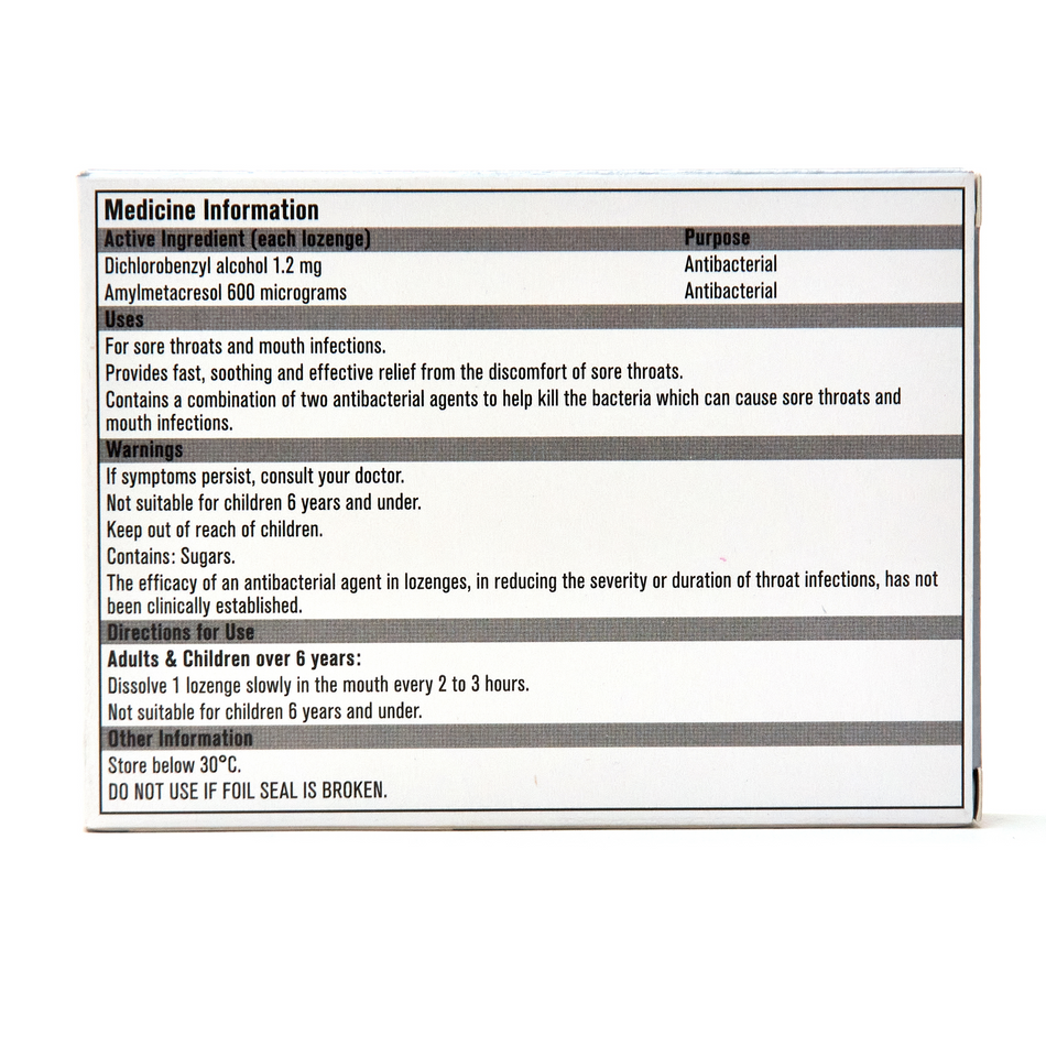 Amcal Anti Bacterial Anaesthetic Lozenges Honey & Lemon Flavour 16 Lozenges
