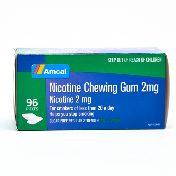 Amcal Nicotine Chewing Gum Mint 2mg Mint Falvour Sugar Free 96 Pack