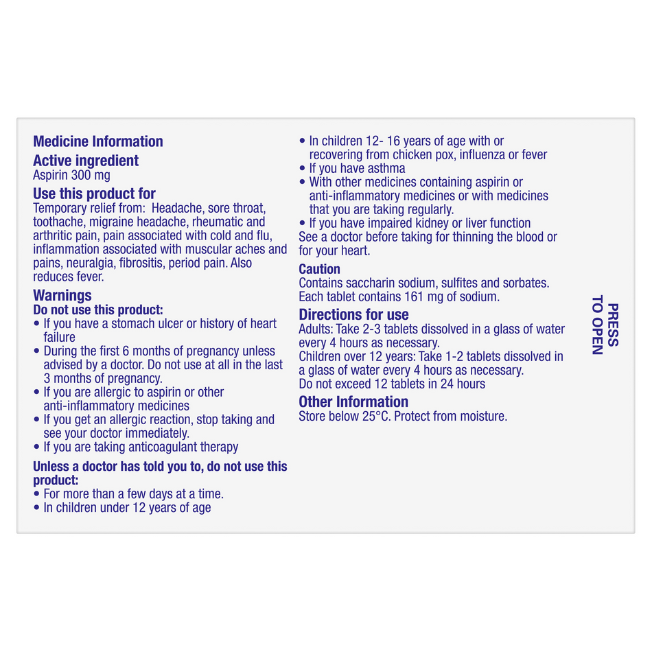 Aspro Clear Regular Strength Aspirin Soluble Effervescent 60 Tablets