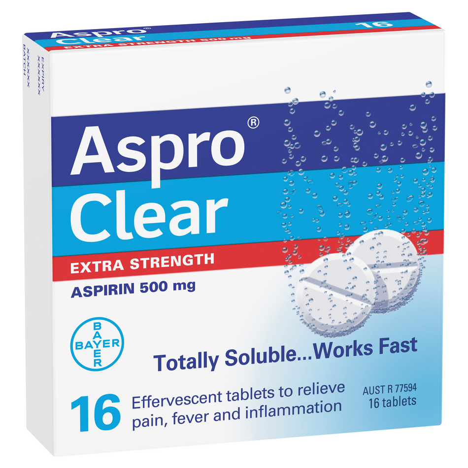 Aspro Clear Extra Strength Aspirin Soluble Effervescent 16 Tablets