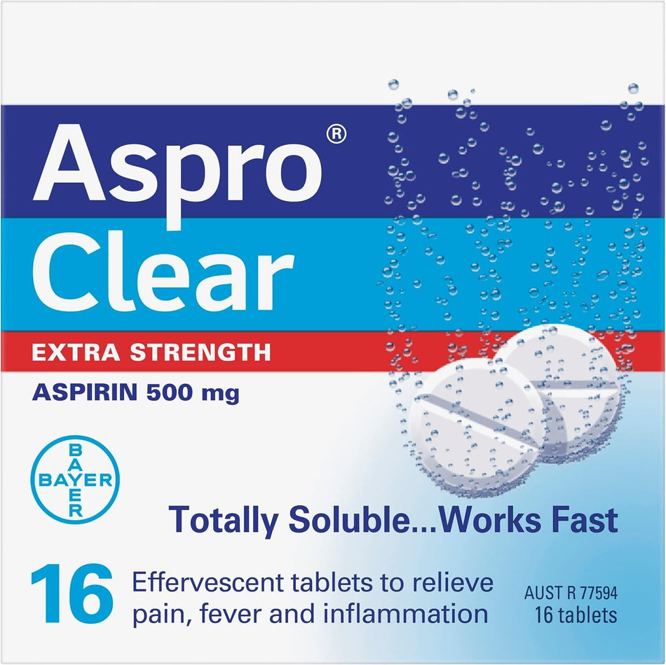 Aspro Clear Extra Strength Aspirin Soluble Effervescent 16 Tablets