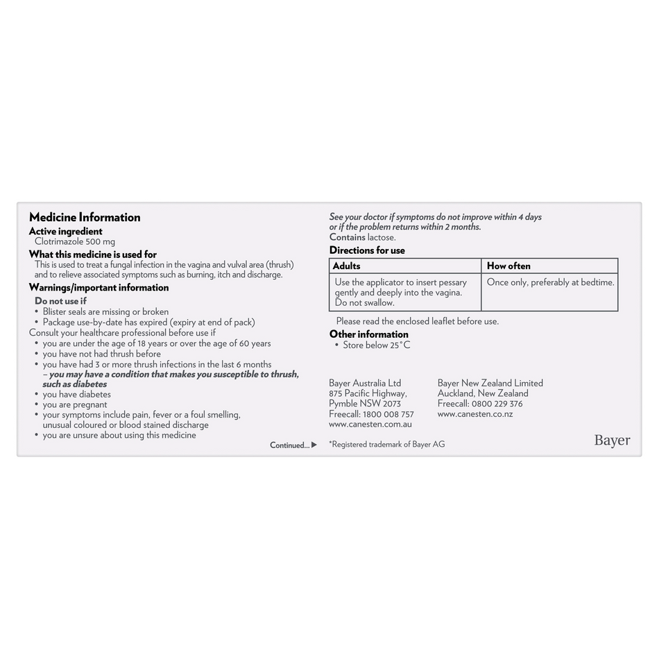 Canesten Once Thrush Treatment Pessary 500mg