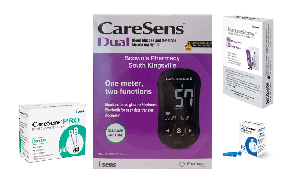 CareSens Dual Blood Glucose and ß-Ketone Monitoring System Super Value Pack (1 x Caresens Pro  1 x KetoSens Caresens  1 x CareSens Lancets)