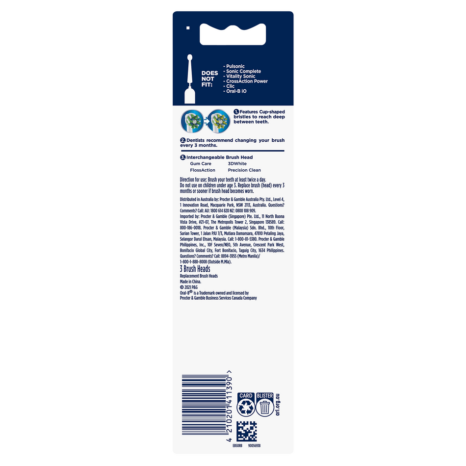 Oral-B Cross Action Replacement Refill Brush Heads - 3 Heads