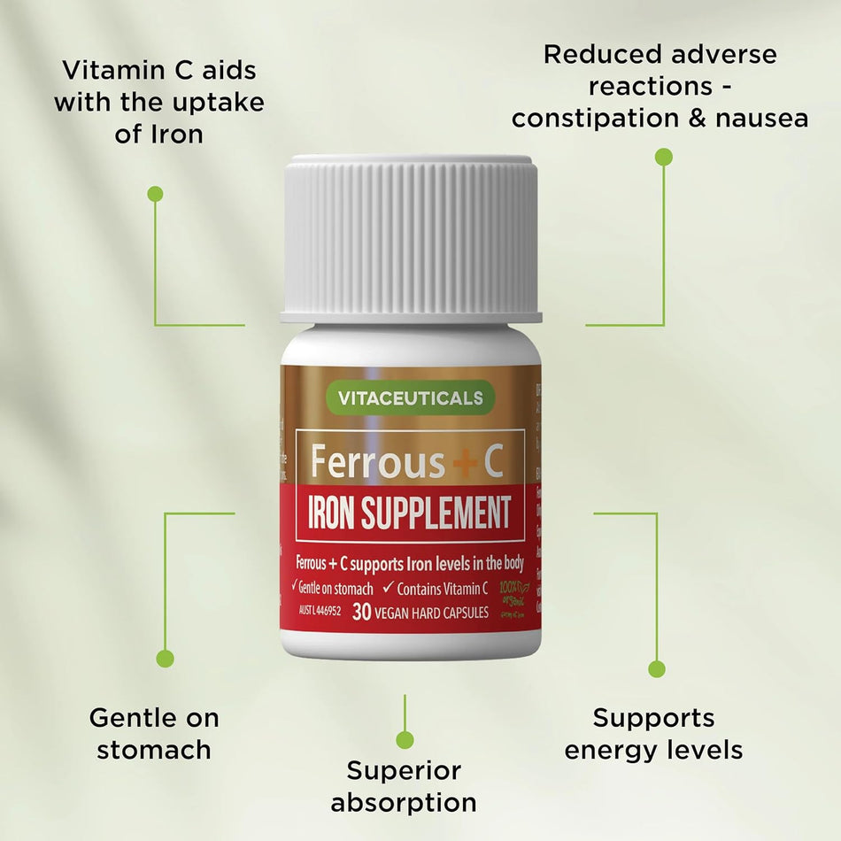 Vitaceuticals Ferrous + C Iron Supplement 30 Hard Capsules