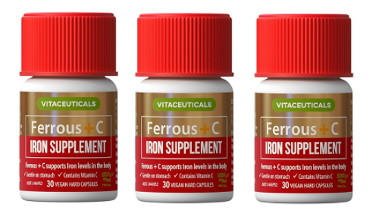 Vitaceuticals Ferrous Gluconate + Vitamin C Iron Supplement Value Pack 3x30 Veg Capsules