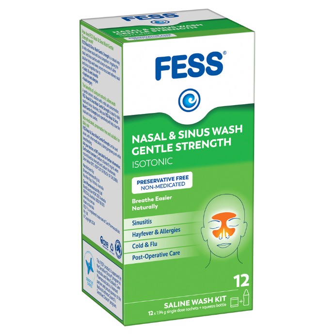FESS Sinu Cleanse Isotonic Wash Kit 12 Sachets + Wash Bottle