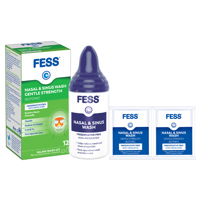 FESS Sinu Cleanse Isotonic Wash Kit 12 Sachets + Wash Bottle