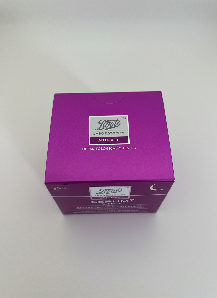 Purple product packaging with a barcode on a white background