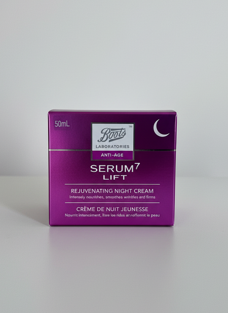Purple box of Serum 7 Lift night cream on a white background
